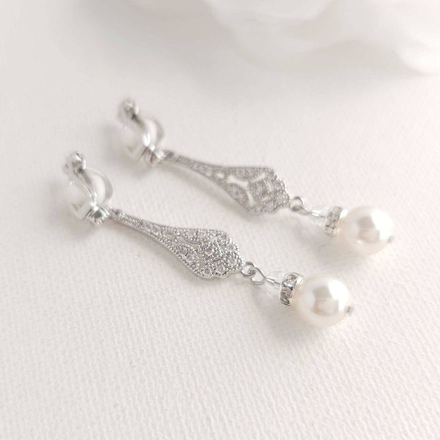 Pearl Drop Clip On Earrings for Weddings - Lisa