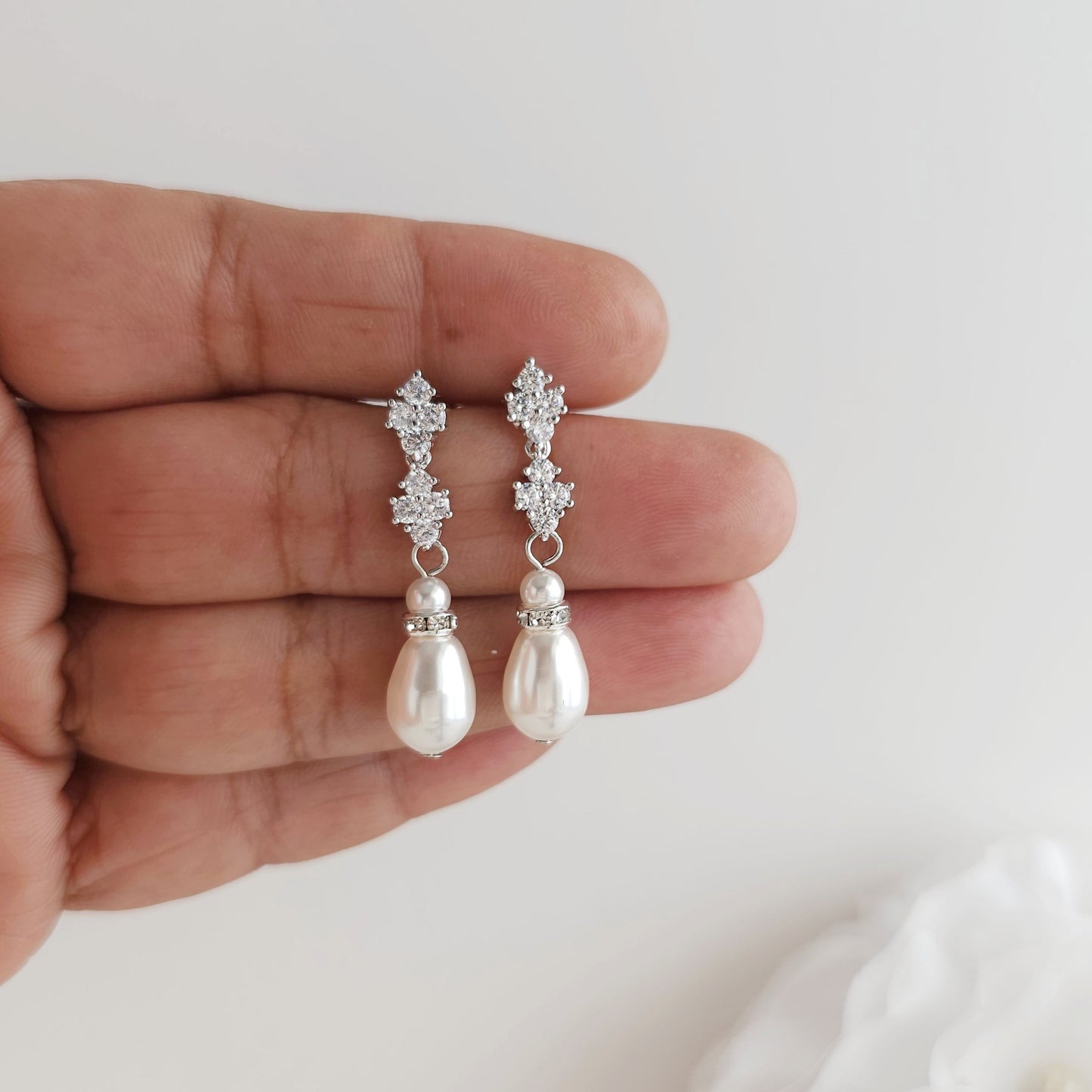 Rose Gold Teardrop Pearl Earrings - Olive