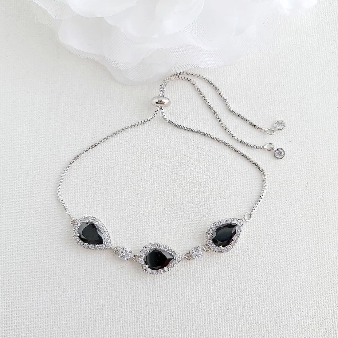 Rose Gold and Black Drop Jewellery Set | Necklace, Earrings & Bracelet for Weddings and Evening Wear - Zoe