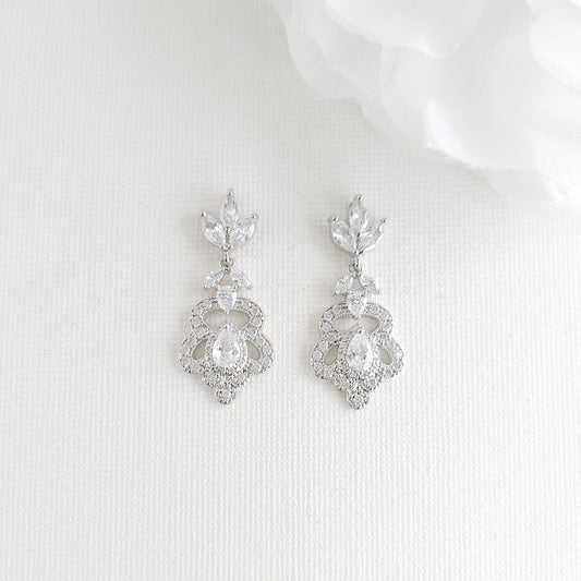 Vintage Bridal Drop Earrings in Silver- Norma