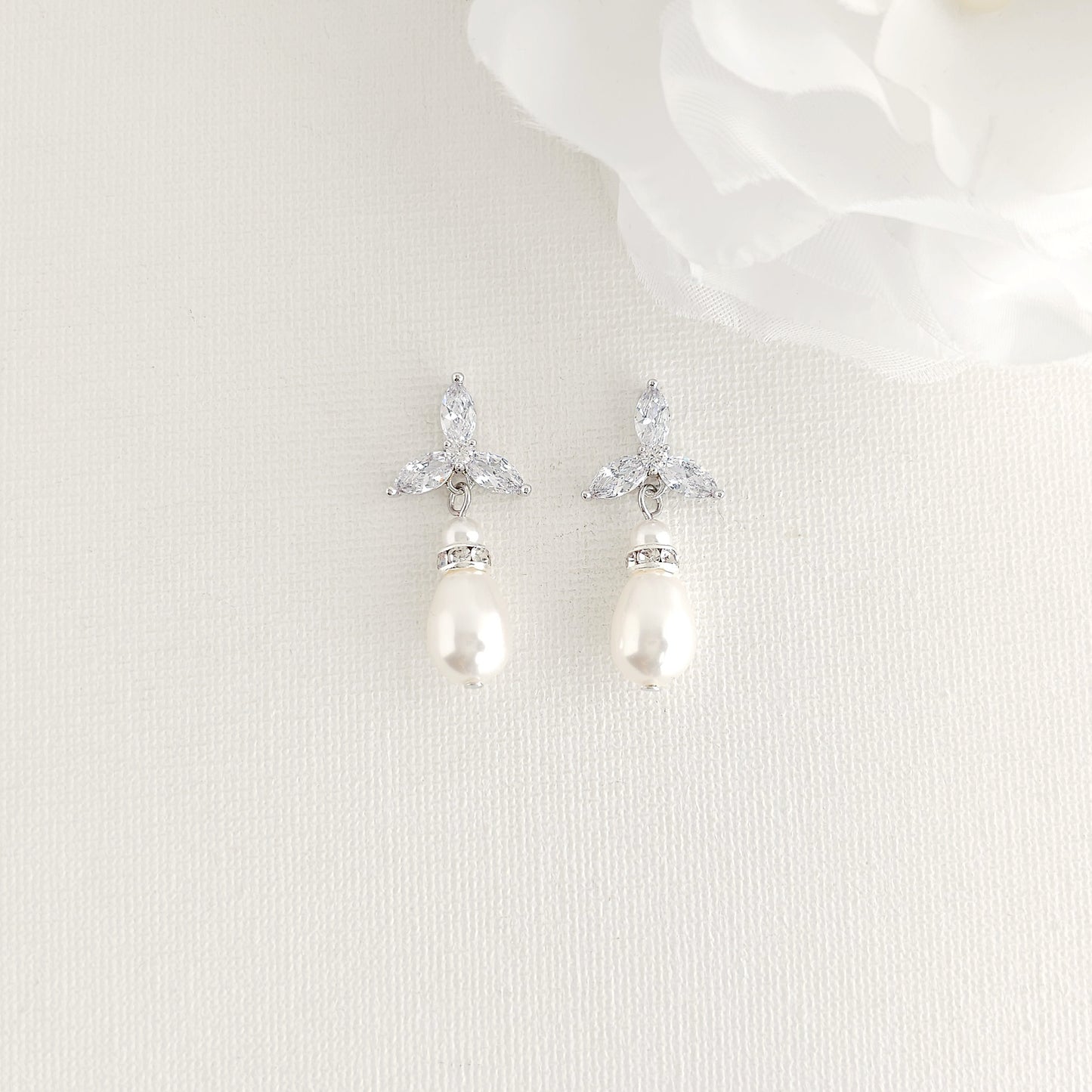 Elegant Pearl Weddings Earrings:For an Delicate Wedding Day Look- Flora