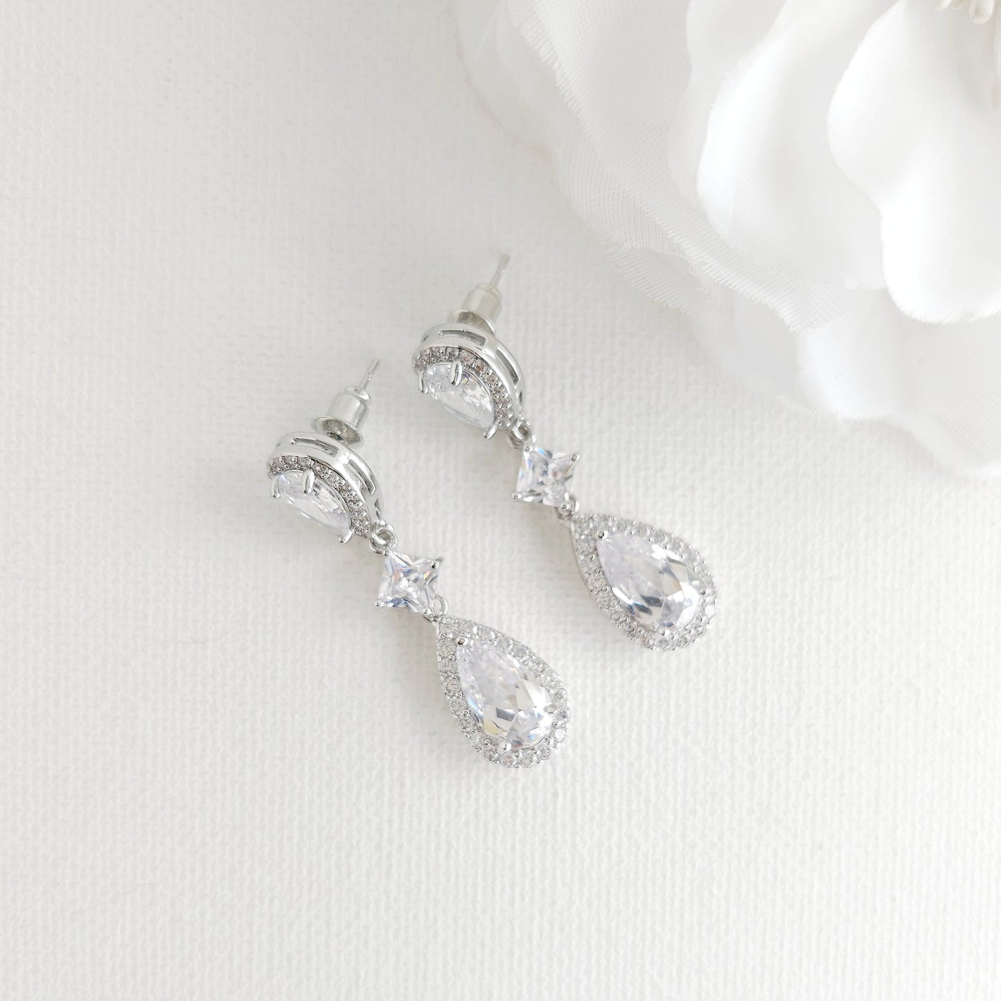 Necklace Set in Rose Gold of Weddings with Matching CZ Earrings - Lena