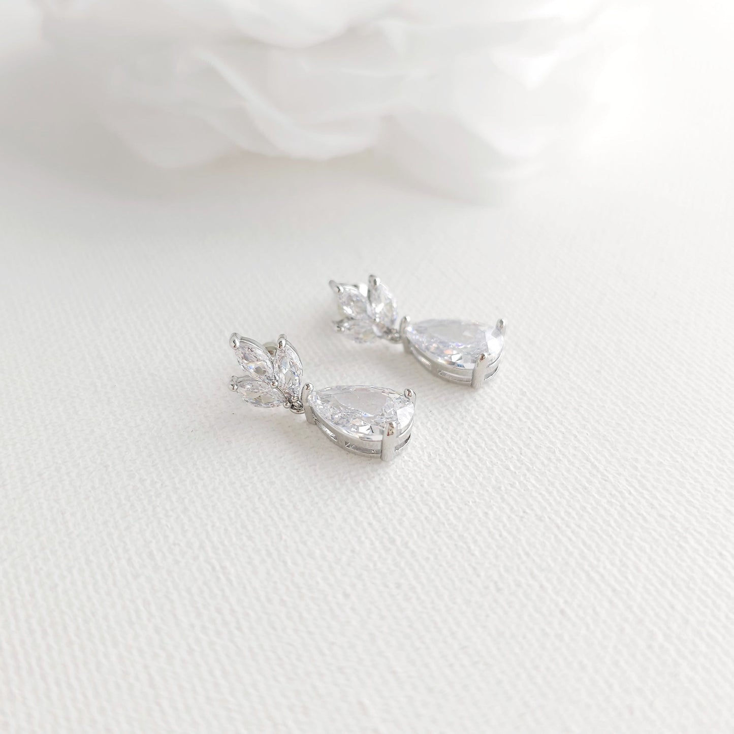 Delicate Bridal Gold Dangle Earrings with Cubic Zirconia For Weddings & Occasions - Vera