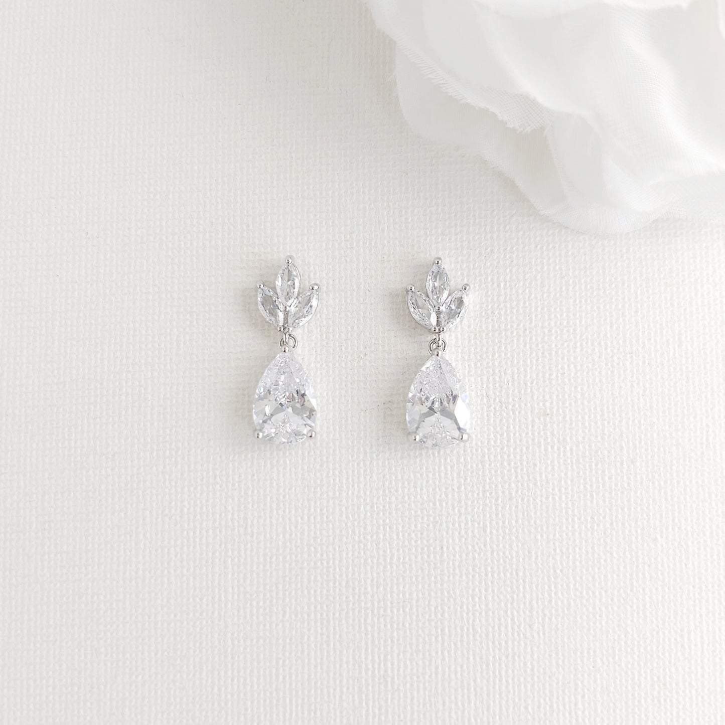 Delicate Bridal Gold Dangle Earrings with Cubic Zirconia For Weddings & Occasions - Vera