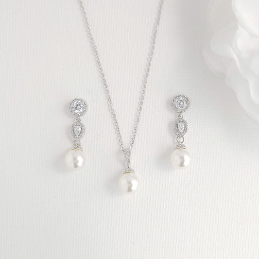 Silver CZ & Pearl Bridal Jewellery Set- Gwen