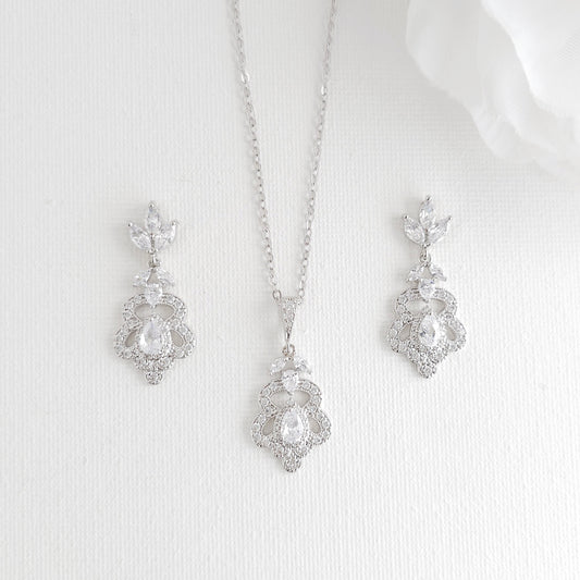 Vintage Style Bridal Jewelry Set (Earrings & Necklace) - Norma