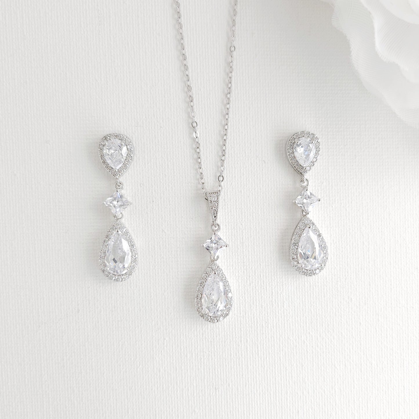 Necklace Set in Rose Gold of Weddings with Matching CZ Earrings - Lena