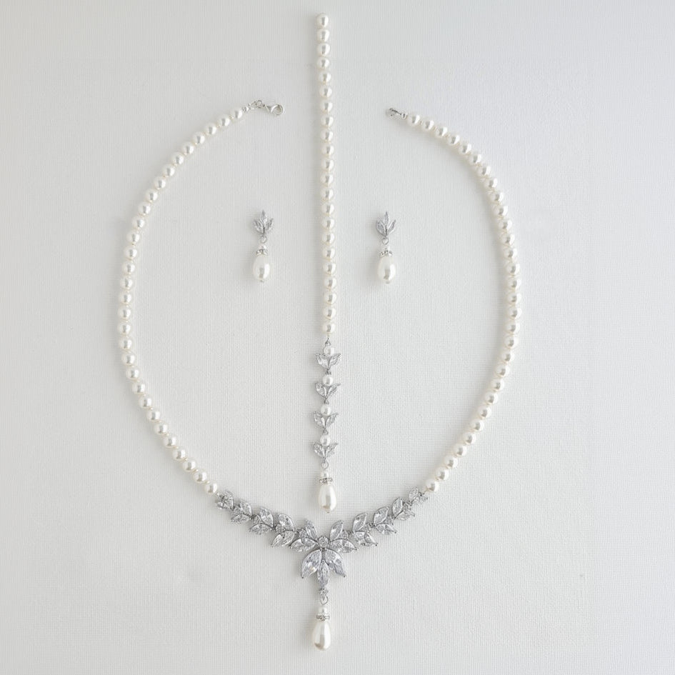 Pearl Bridal Jewelry Set Silver- Katie