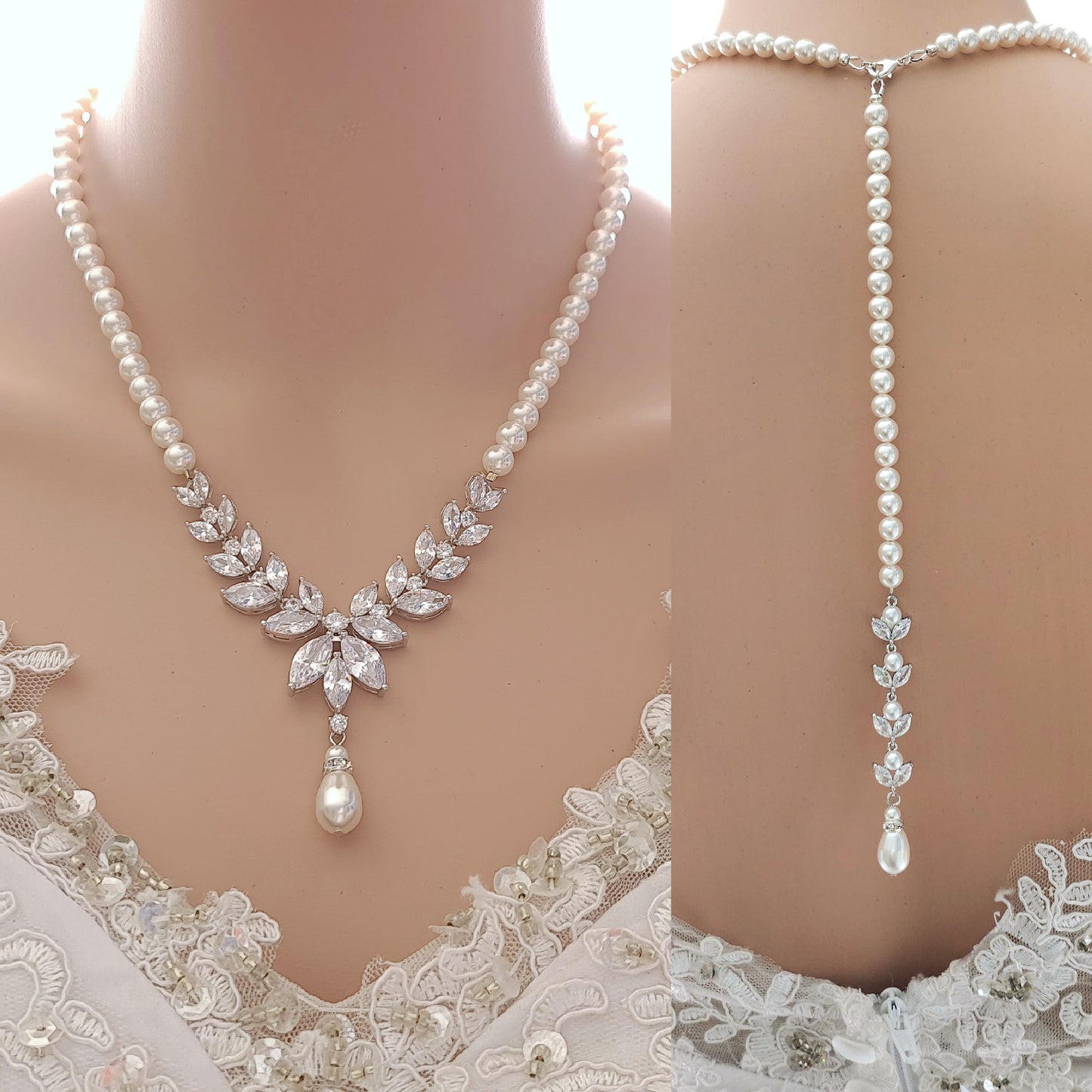Pearl Necklace and Earrings Wedding Jewellery Set- Katie