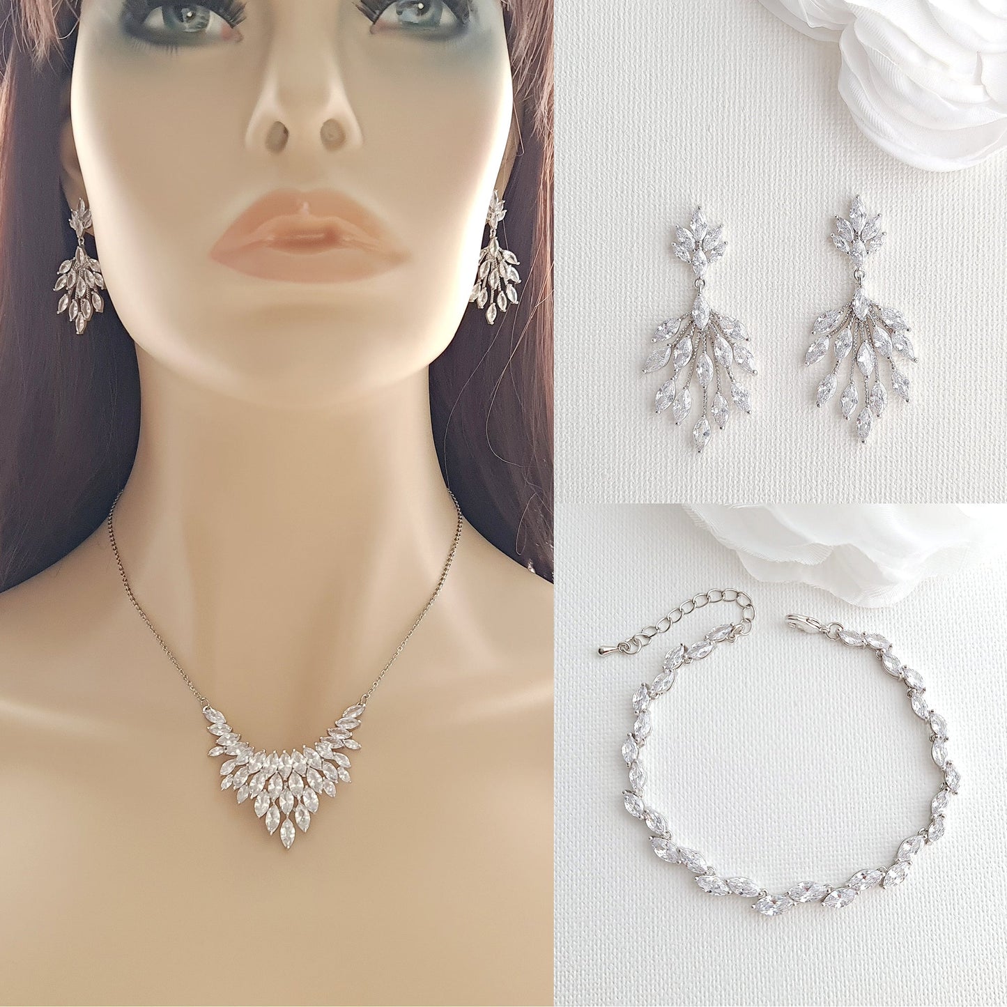 CZ Leaf Gold Jewellery Set for Weddings-Belle