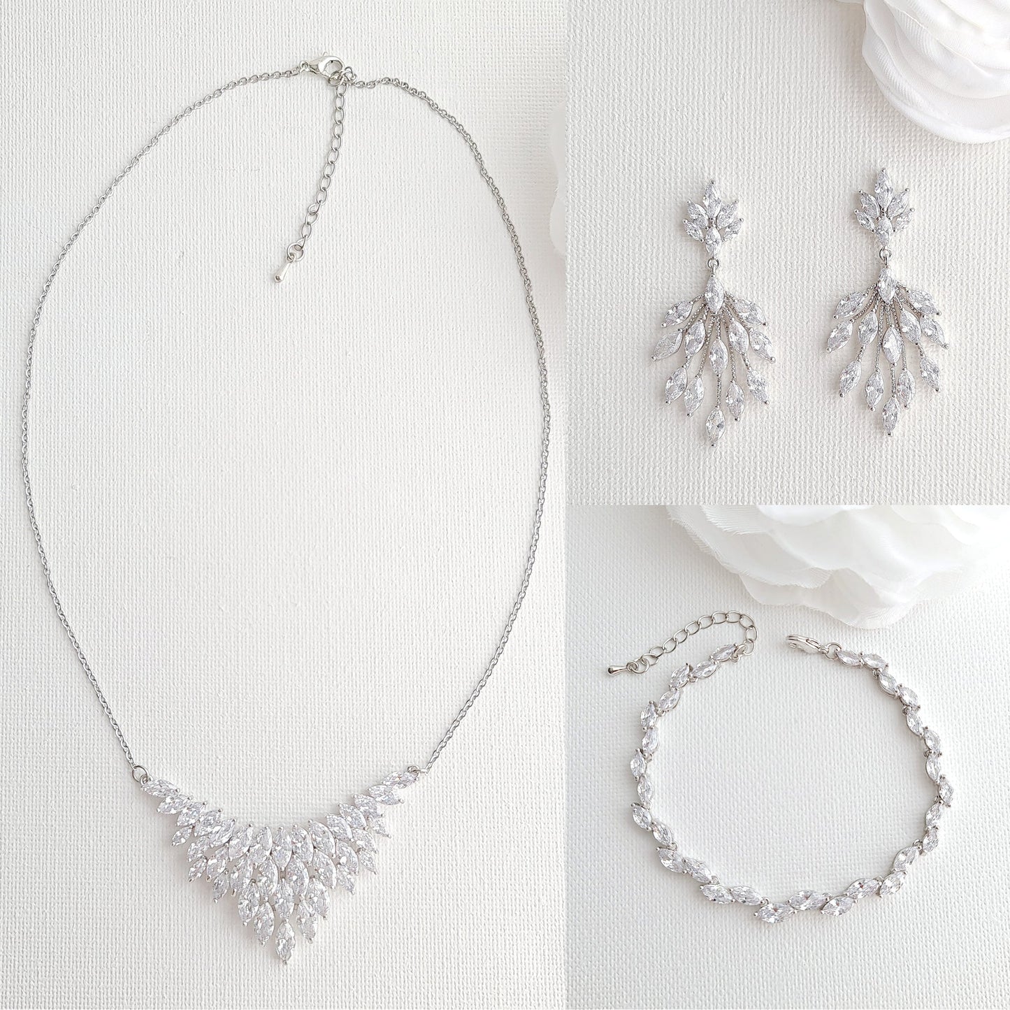 CZ Leaf Gold Jewellery Set for Weddings-Belle