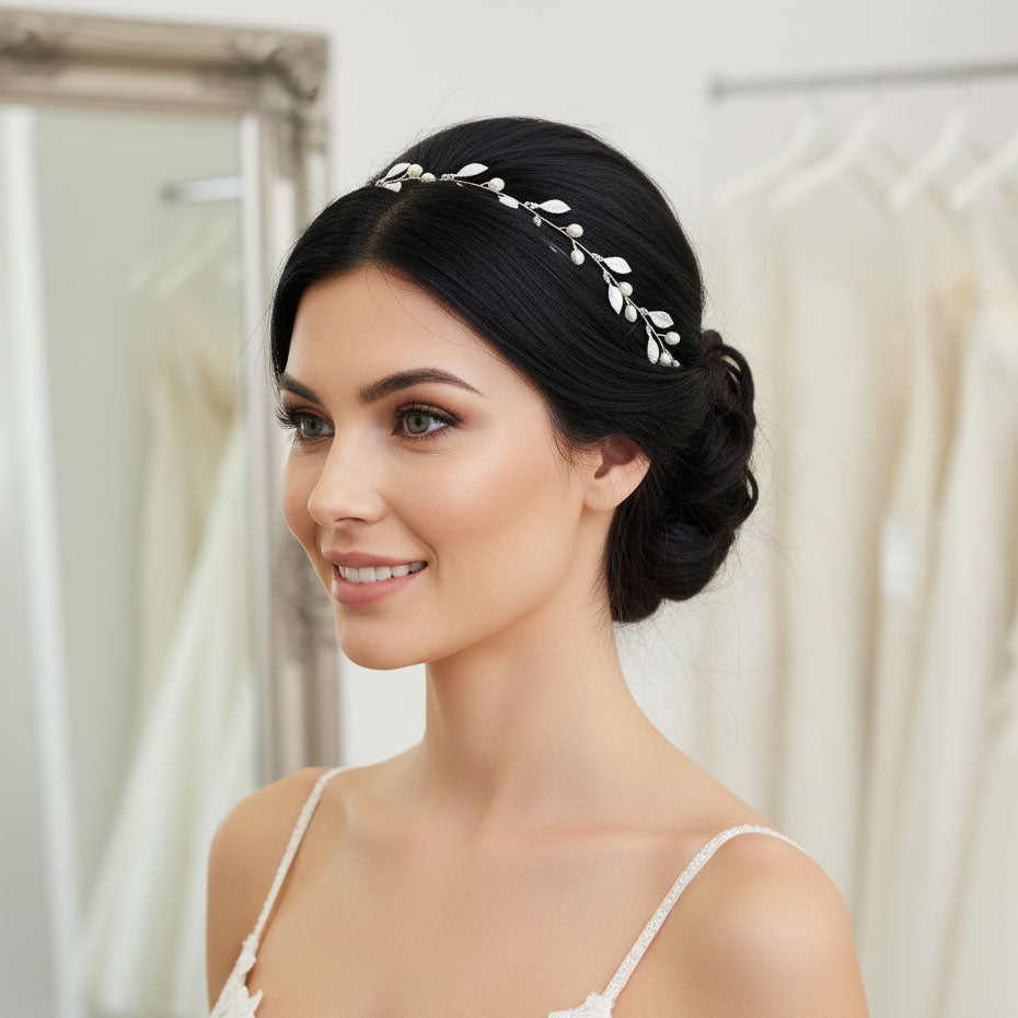 Tiny Gold Leaf and Pearl Headpiece- Sweet Peas