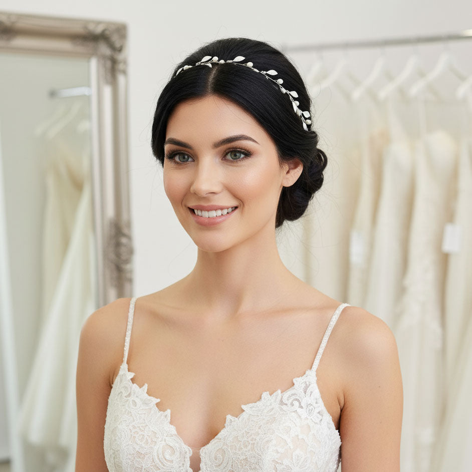 Leaf Headband with Pearls for Weddings-Sweet Peas