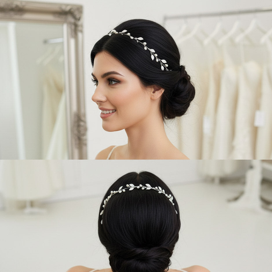 Tiny Gold Leaf and Pearl Headpiece- Sweet Peas