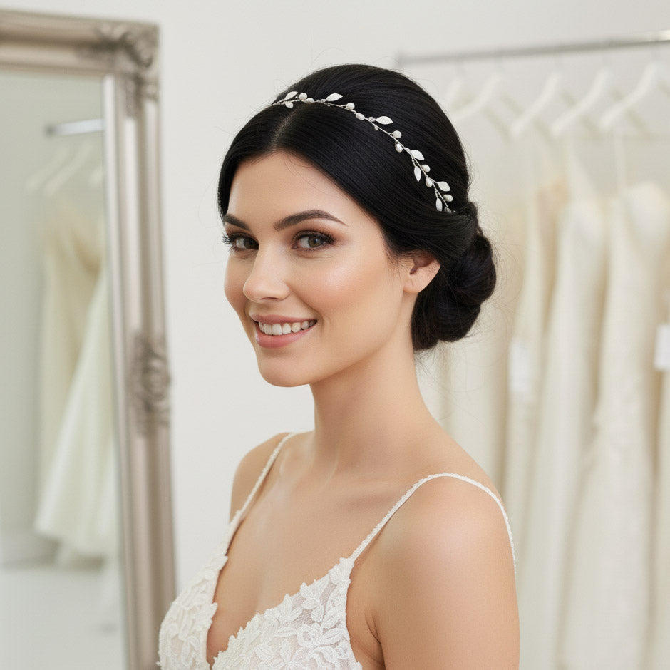 Rose gold Leaf Headband with Pearls-Sweet Peas