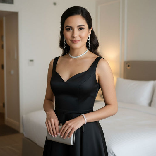 Rose Gold Choker Necklace Earrings and Bracelet Set: Modern Elegance for Wedding, Prom & Formal - Talia