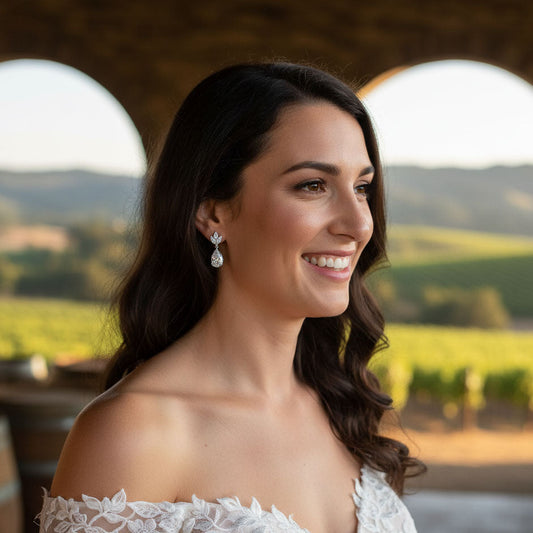 Delicate Bridal Gold Dangle Earrings with Cubic Zirconia For Weddings & Occasions - Vera