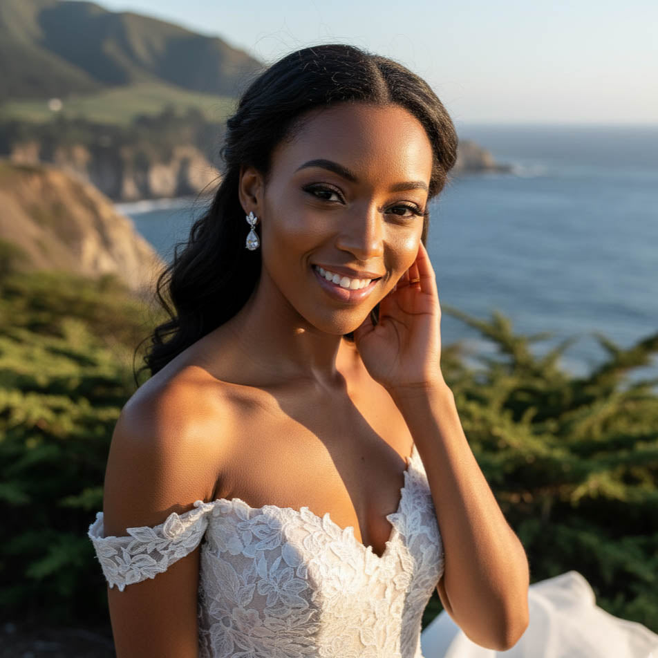 Delicate Bridal Gold Dangle Earrings with Cubic Zirconia For Weddings & Occasions - Vera