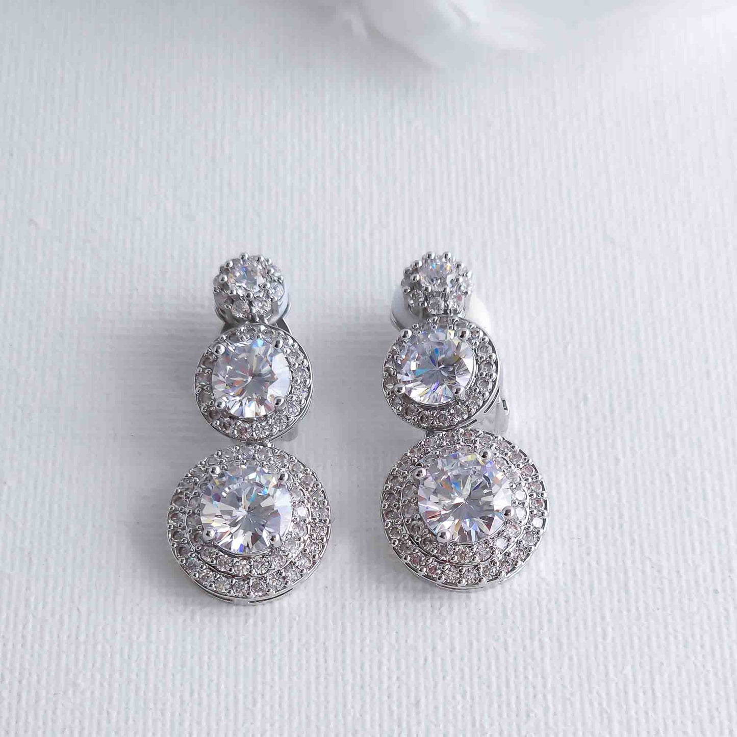 Wedding Clip on Earrings with 3 Round CZ Stones-Alaia