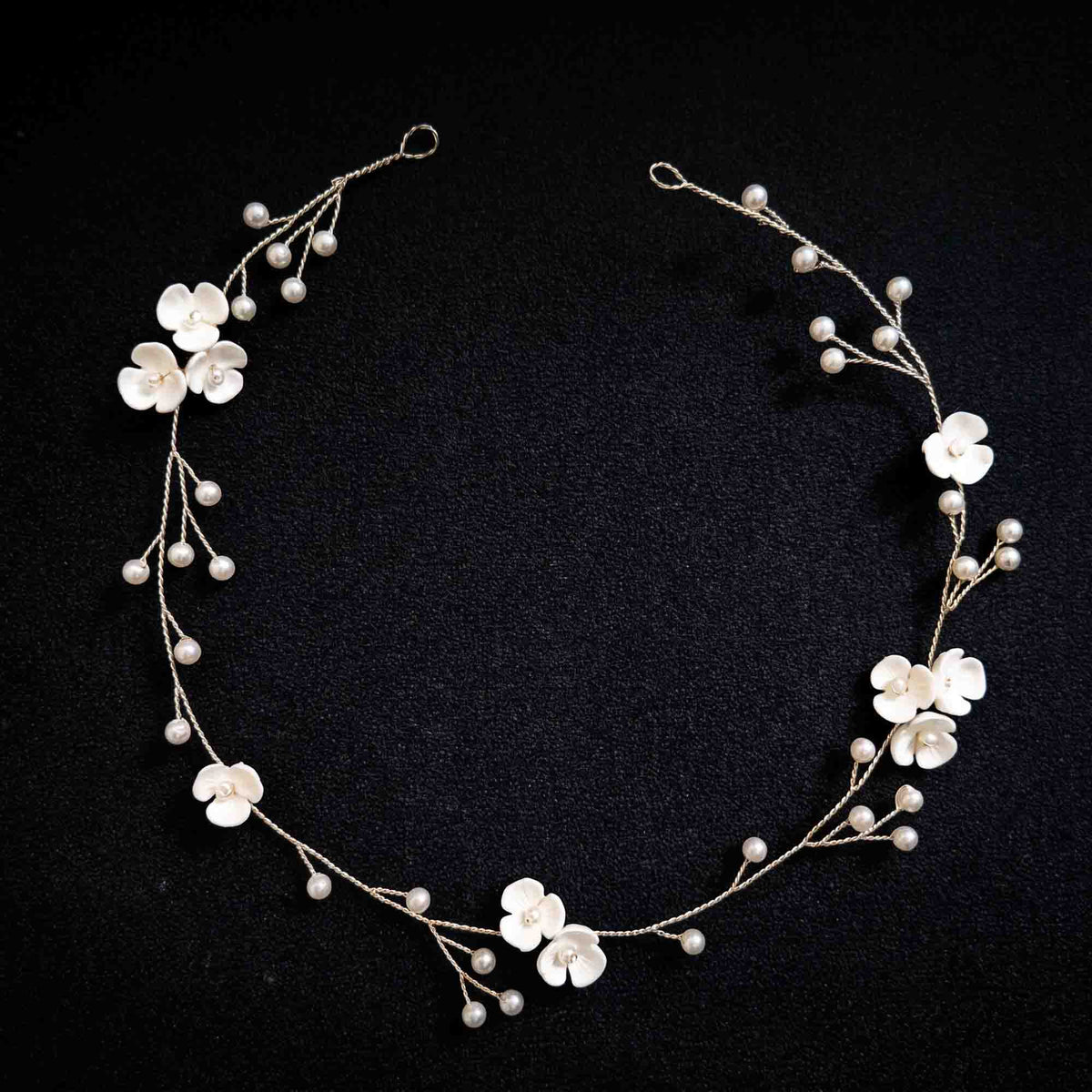 Pearl and Floral Rose Gold Hair Vine Wedding Headpiece - Zaneta