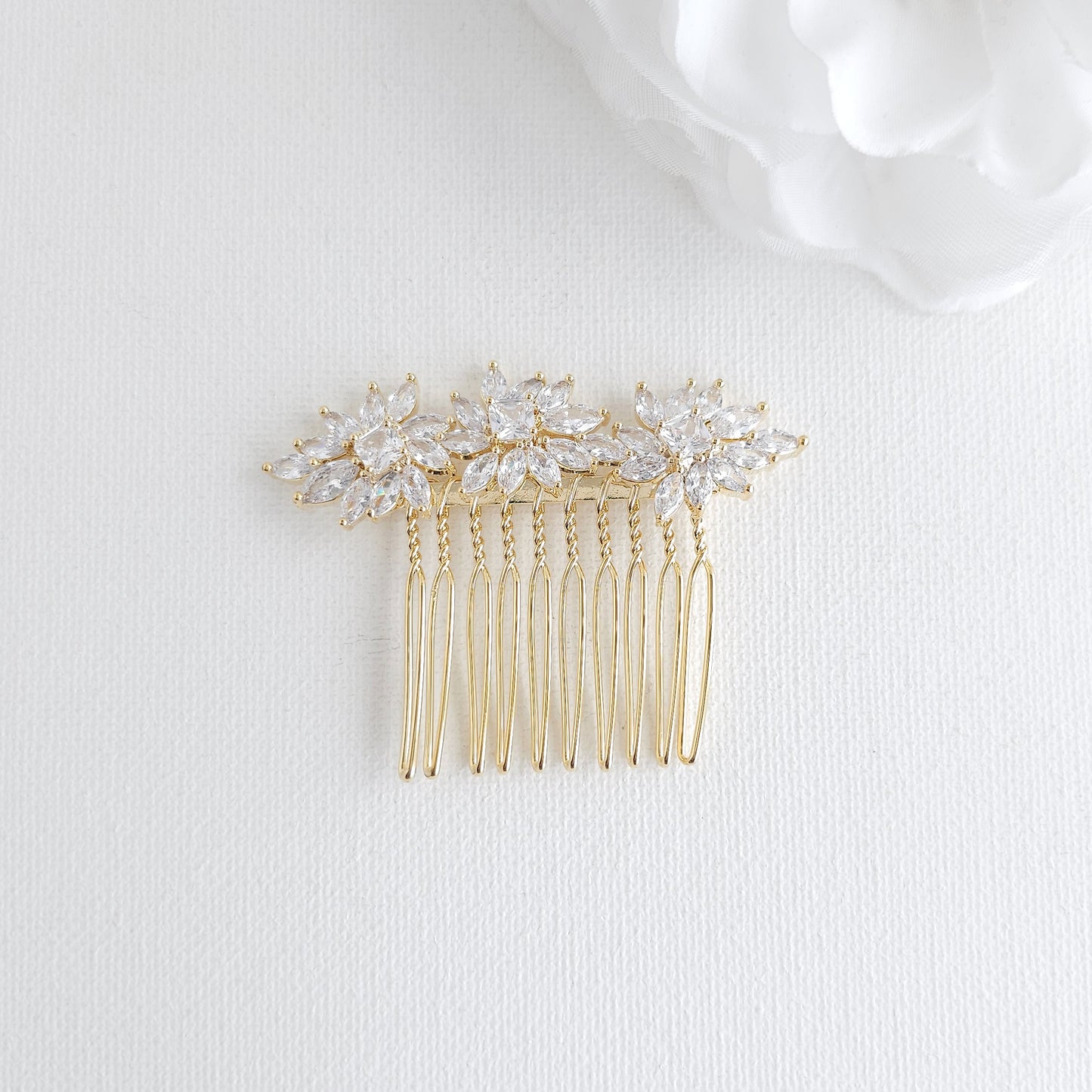 Rose Gold Small Hair Combs for Brides | CZ Wedding Veil Comb - Bridget