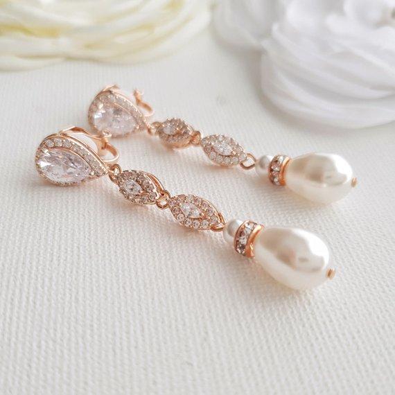 Gold Clip On Bridal Earrings-Abby - PoetryDesigns