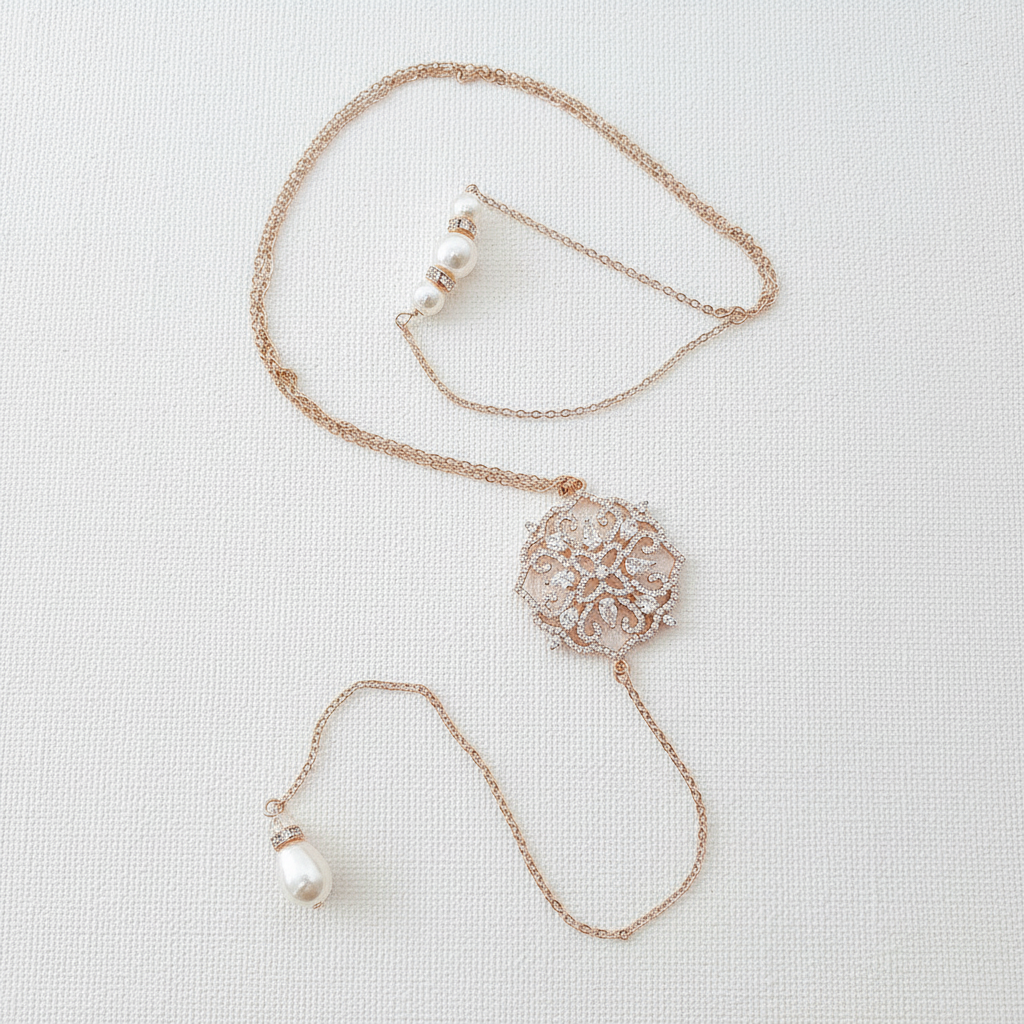 Wedding Back Necklace in Rose Gold-Sadie