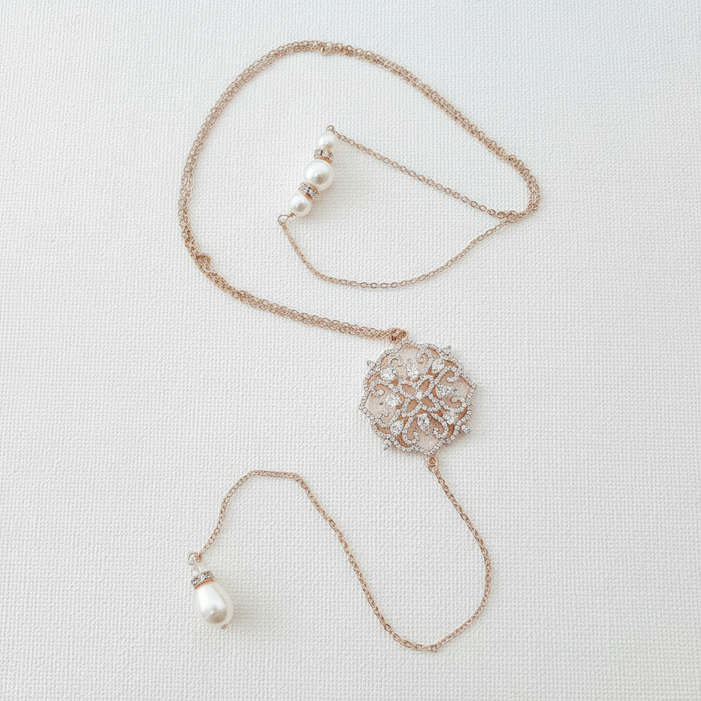 Wedding Back Necklace in Rose Gold-Sadie