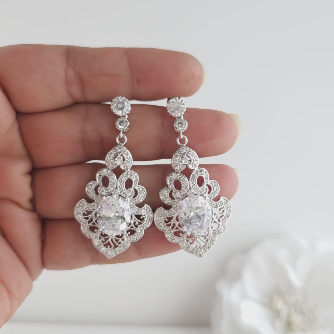 Vintage Bridal Chandelier Earrings- Short 8 sec video for size estimatation