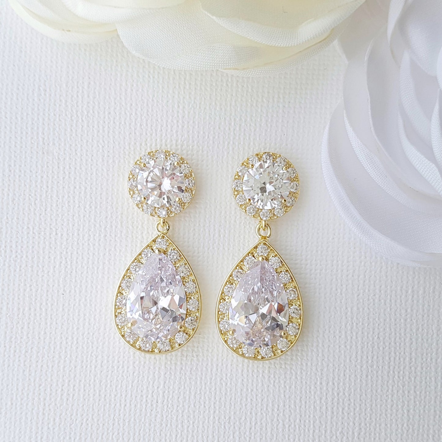 Rose Gold Wedding Earrings-Evita