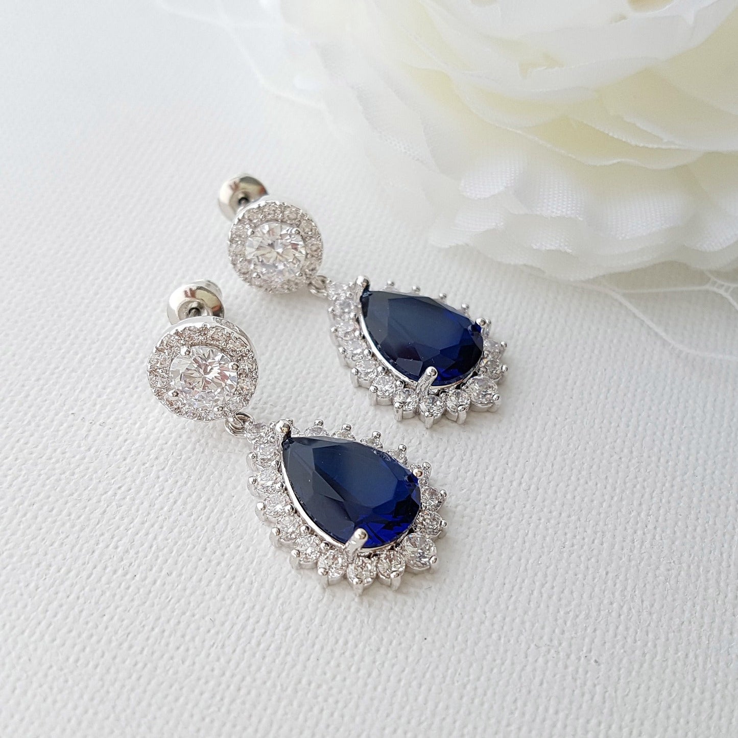 Sapphire Blue Cubic Zirconia Necklace Earring Bracelet Set-AOI