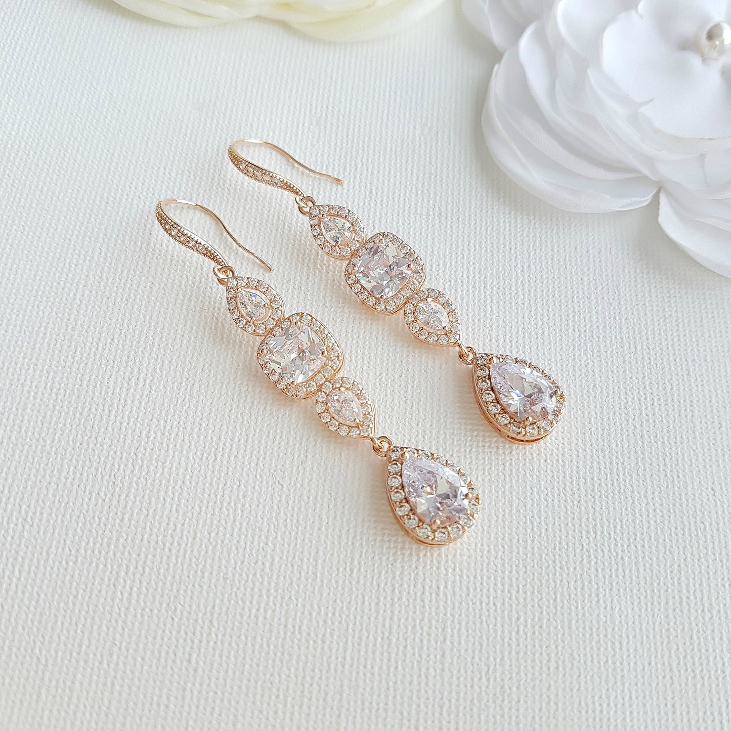 Bridal Dangle Drop Earring Rose Gold-Gianna
