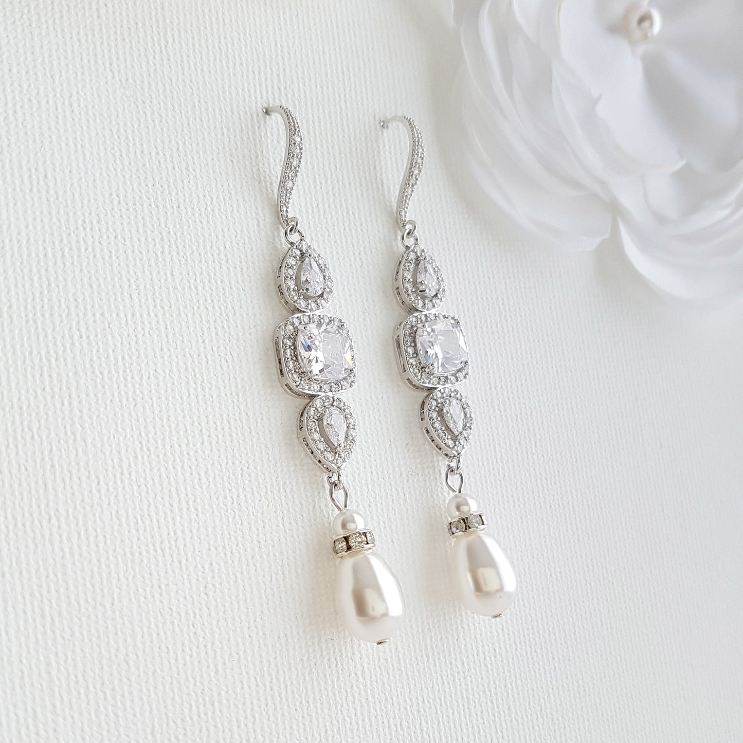Rose Gold Pearl Drop Wedding Earrings-Gianna