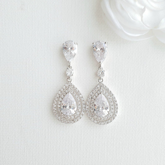 Bridal Drop Earrings in Pear Shape Cubic Zirconia for Brides- Joni