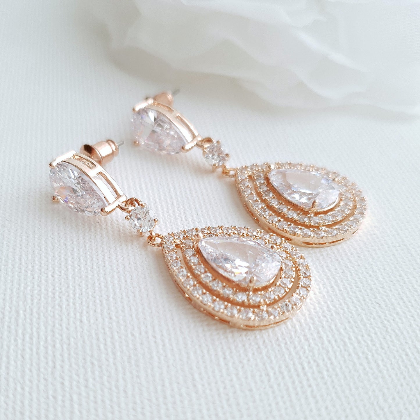 Rose Gold Crystal Teardrop Earrings for Weddings- Joni