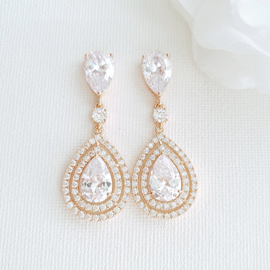 Gold Crystal Teardrop Earrings for Weddings- Joni