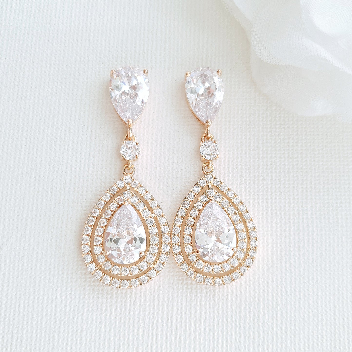 Rose Gold Crystal Teardrop Earrings for Weddings- Joni