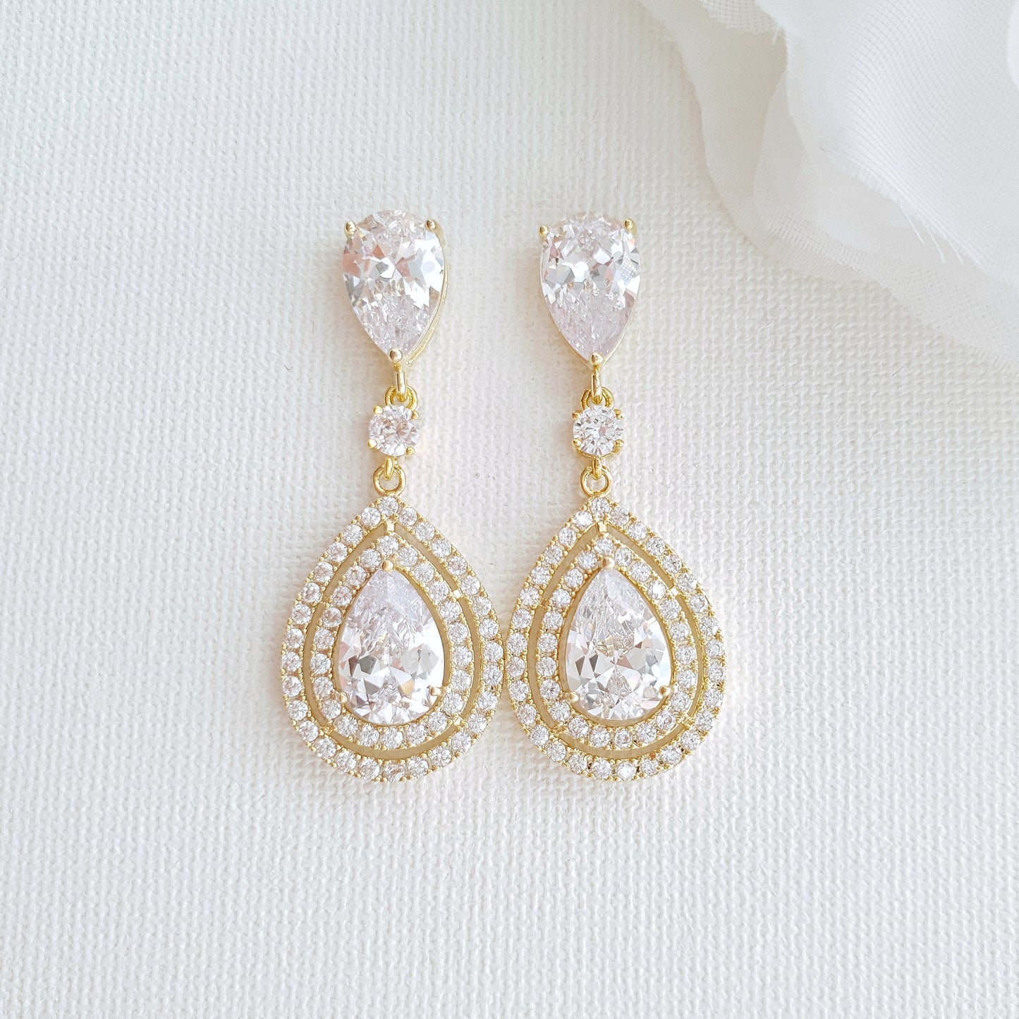 Gold Crystal Teardrop Earrings for Weddings- Joni