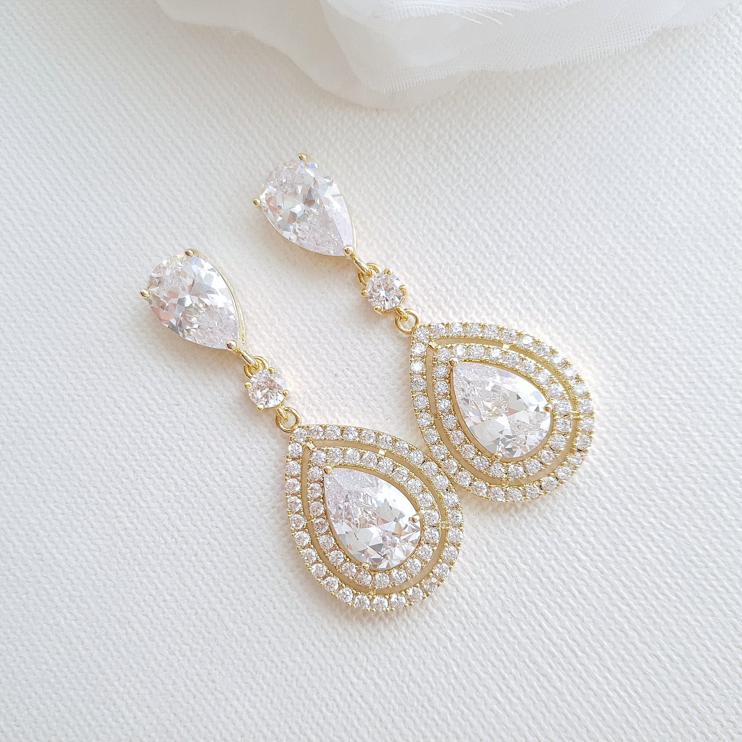 Rose Gold Crystal Teardrop Earrings for Weddings- Joni