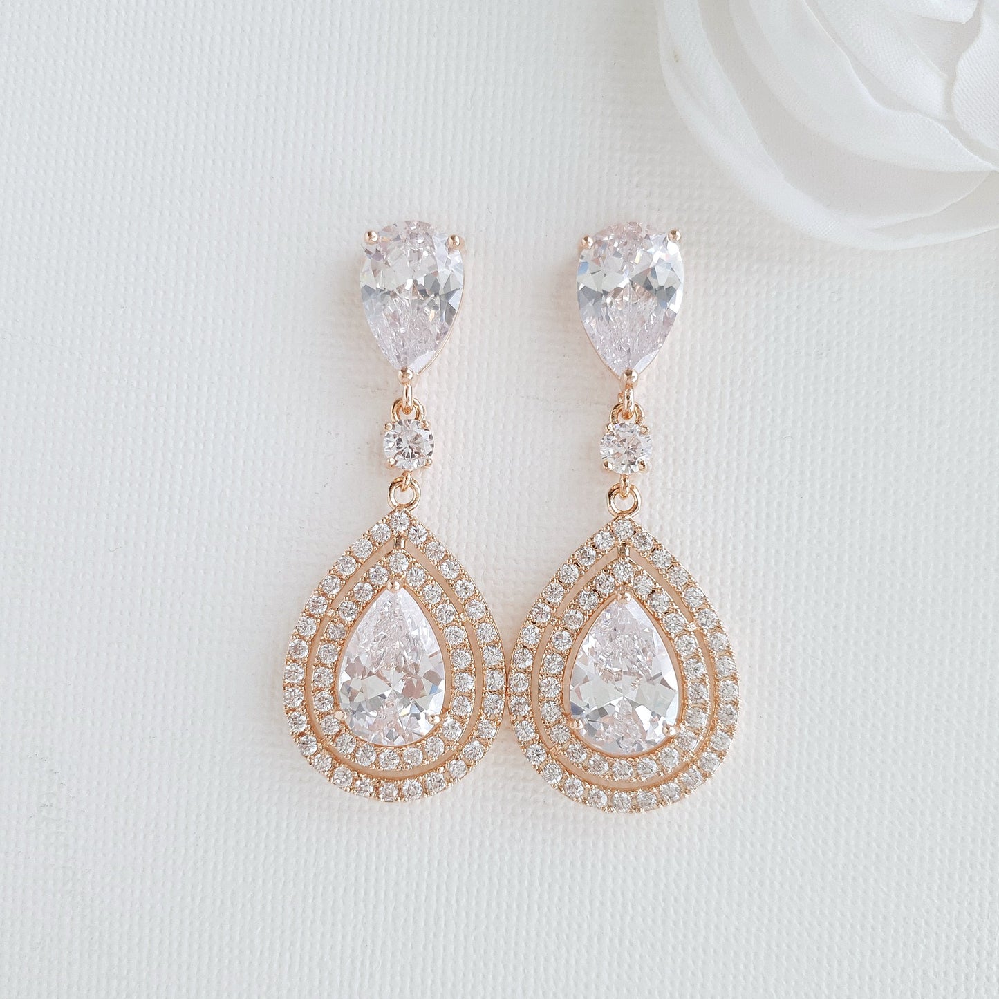 Rose Gold Crystal Teardrop Earrings for Weddings- Joni