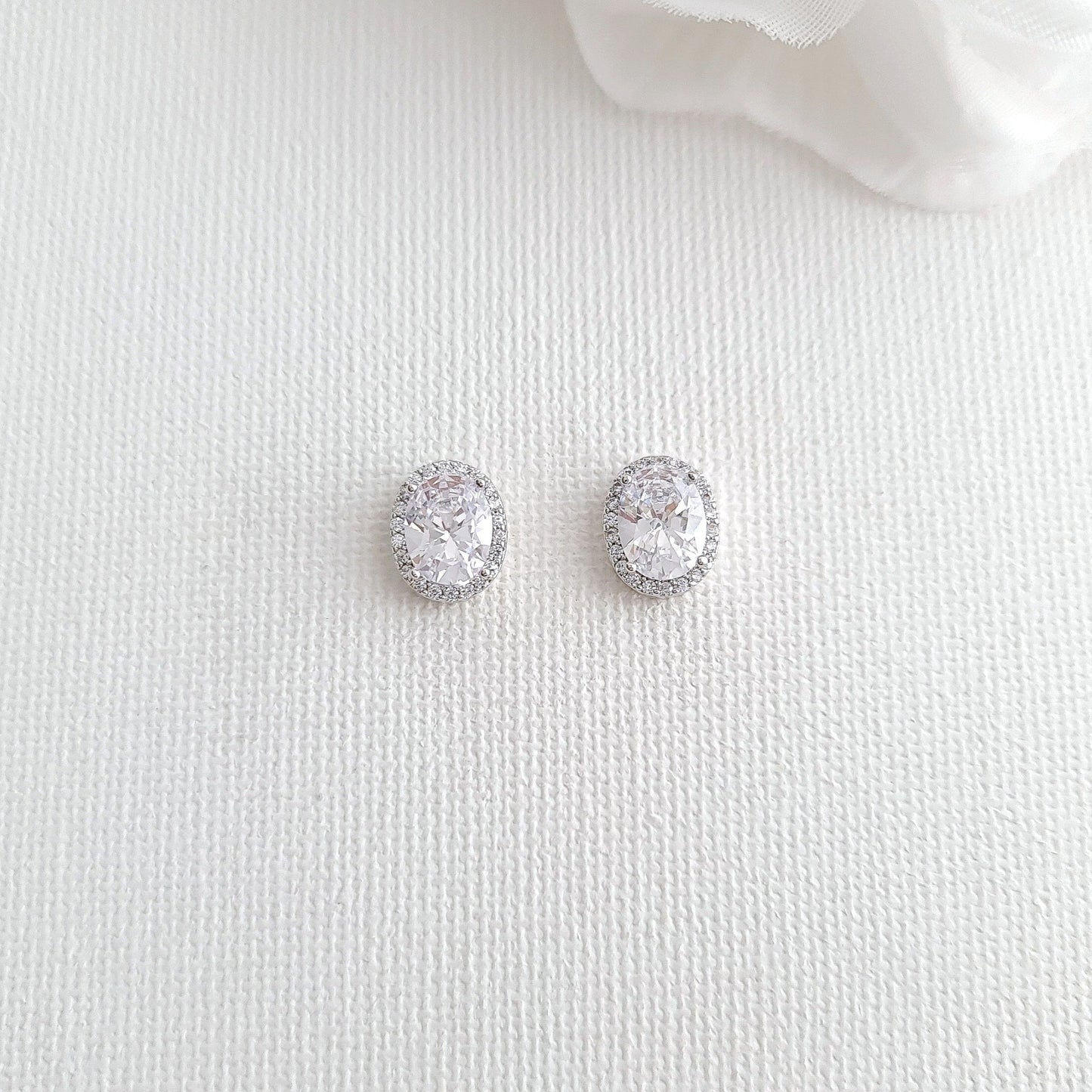 Oval CZ Studs for Brides and Bridesmaids-Emily