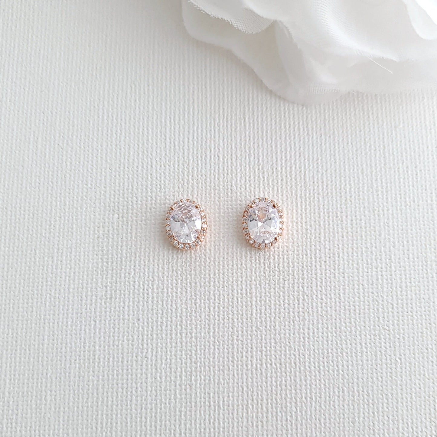 Rose Gold Cubic Zirconia Oval Stud Earrings-Emily