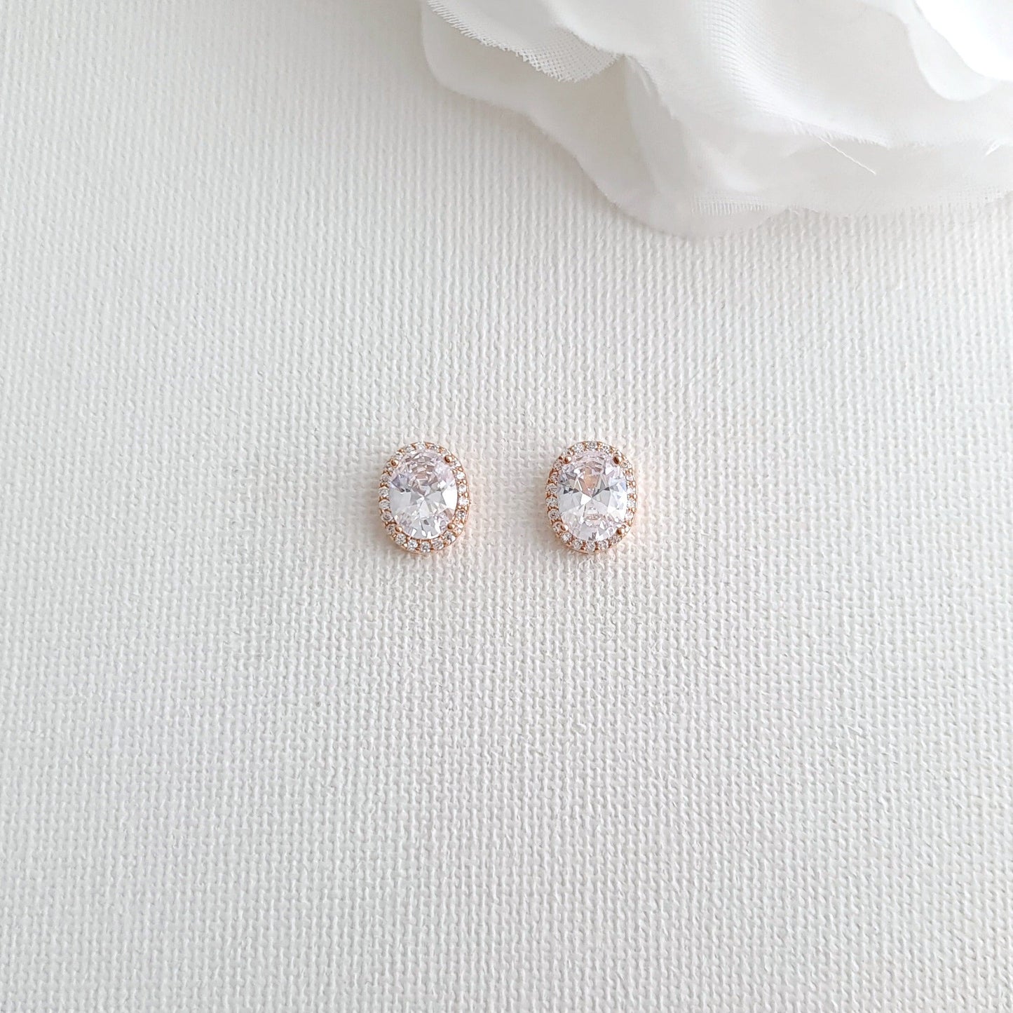 Brides & Bridesmaids Oval Stud Earrings and Necklace Set-Emily