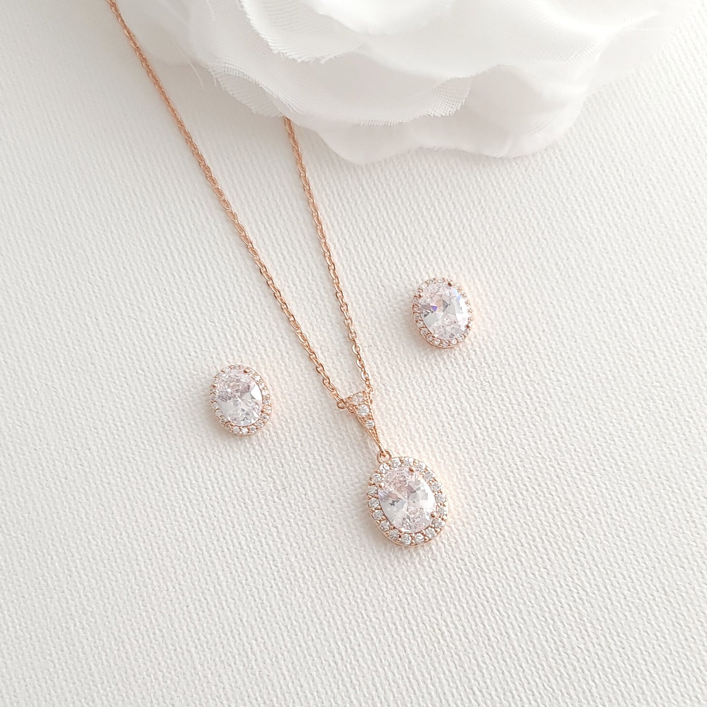 Brides & Bridesmaids Oval Stud Earrings and Necklace Set-Emily