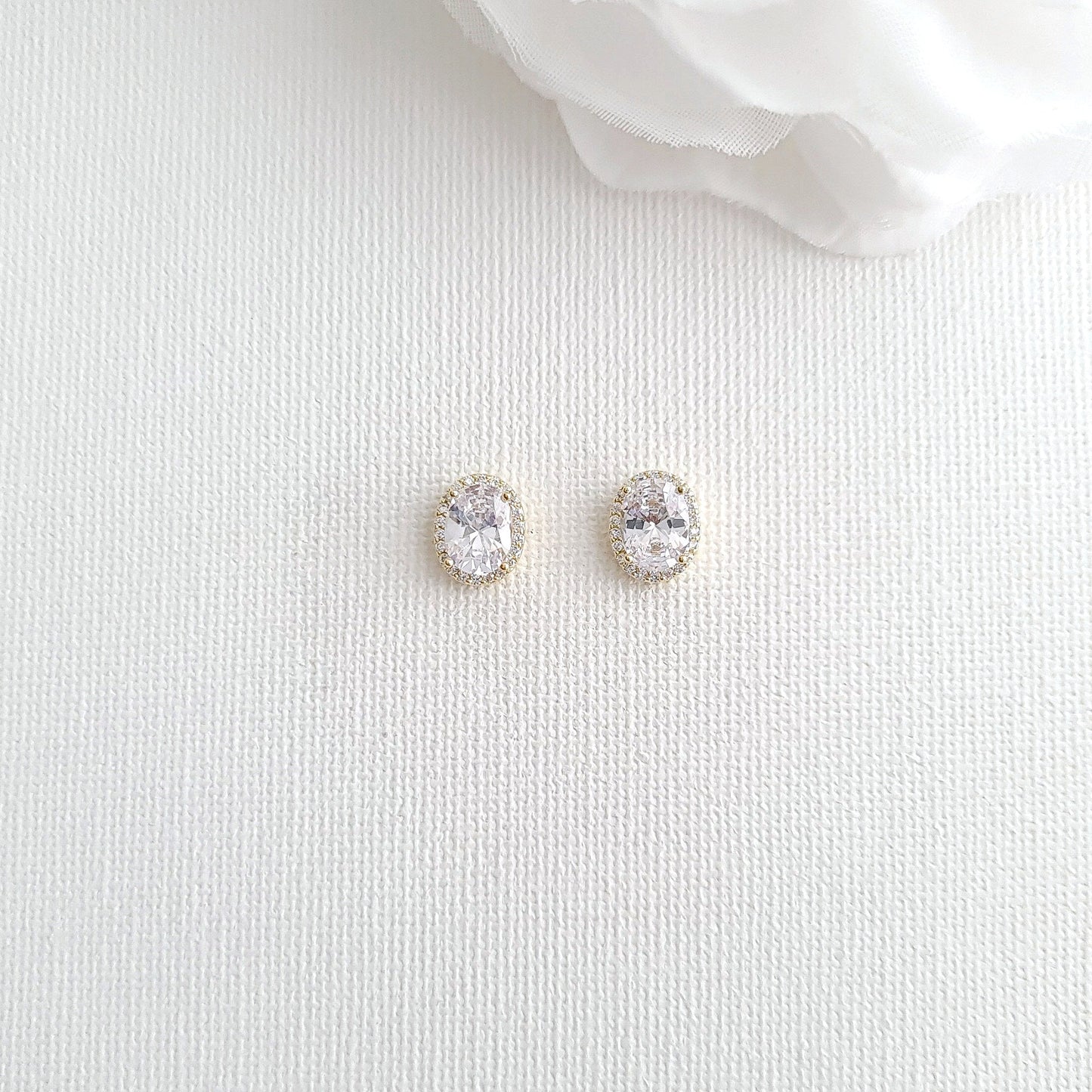 Oval CZ Studs for Brides and Bridesmaids-Emily