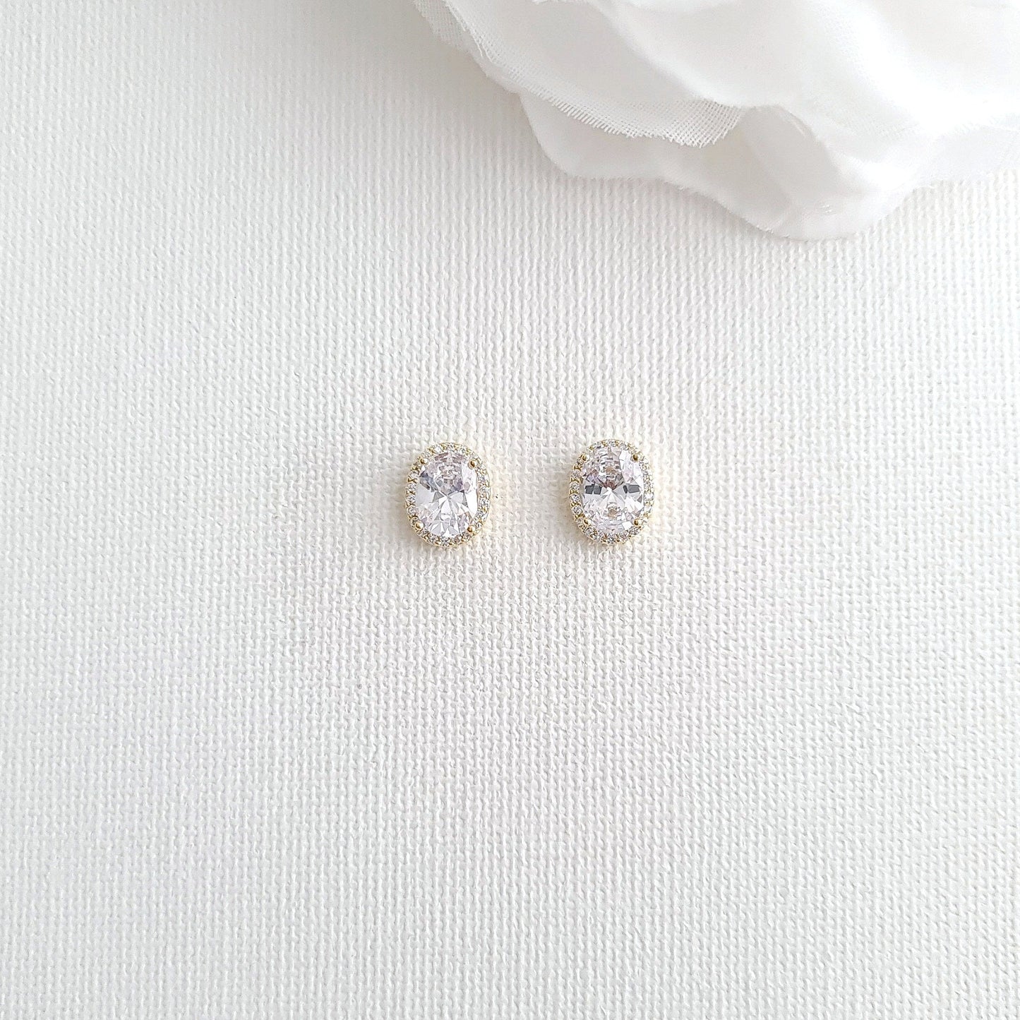 Oval CZ Studs with Gold Plating-Emily