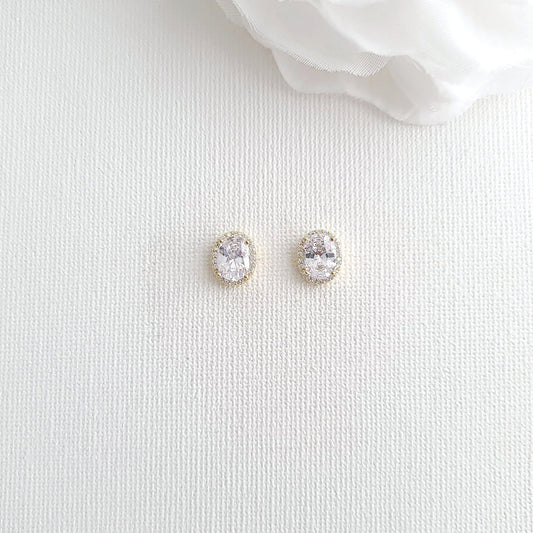 Oval CZ Studs with Gold Plating-Emily