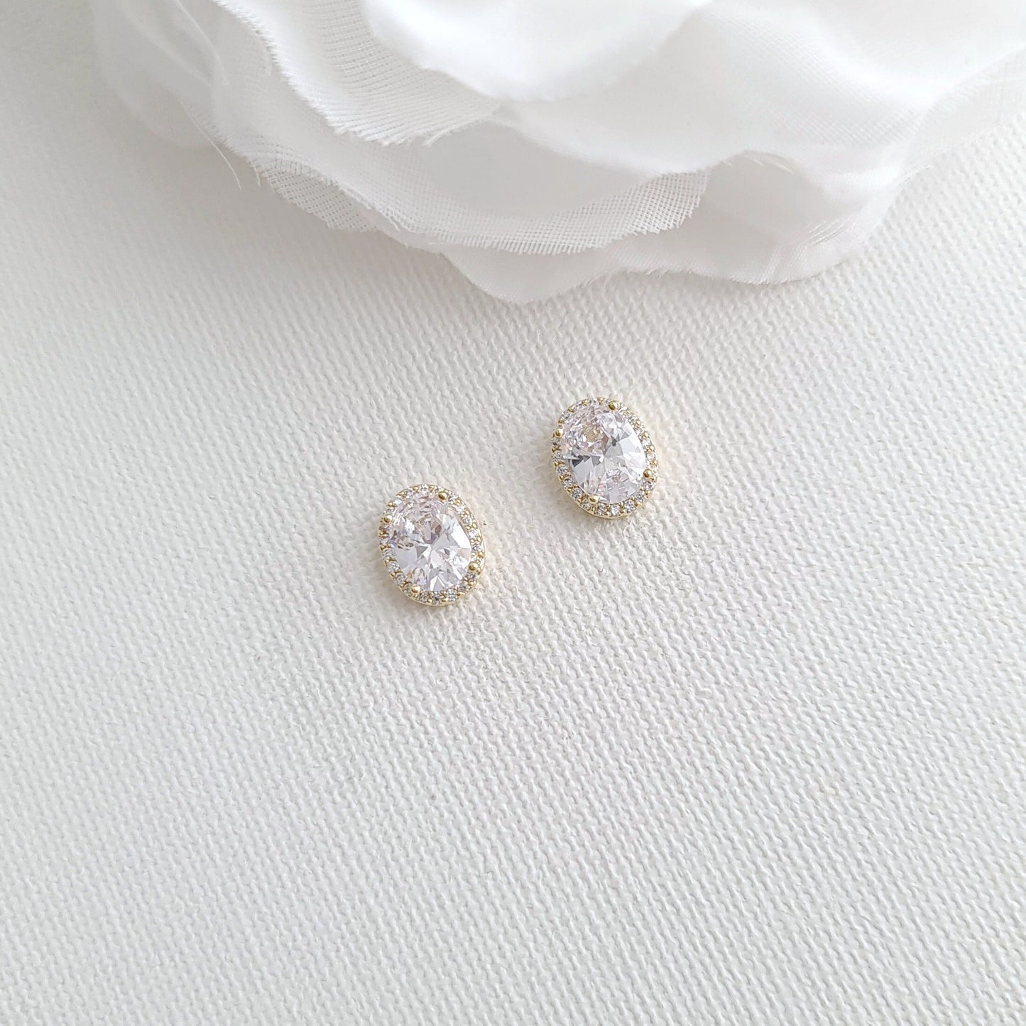 Oval CZ Studs for Brides and Bridesmaids-Emily