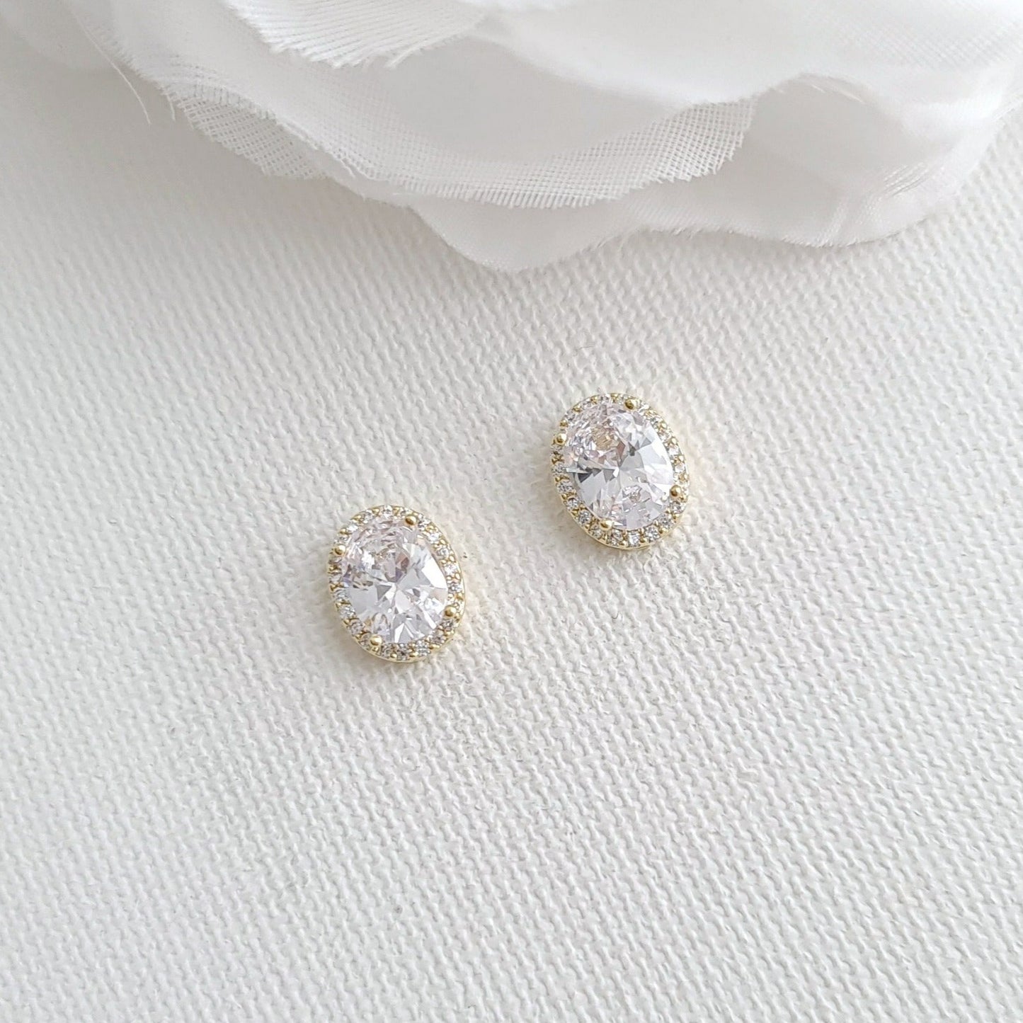 Oval CZ Studs with Gold Plating-Emily