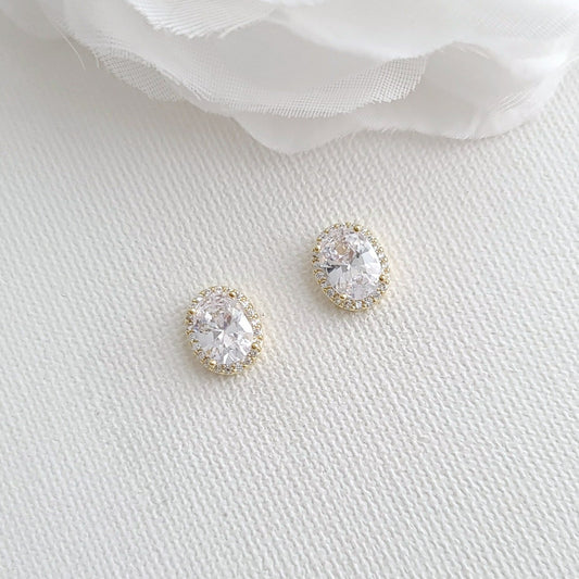 Oval CZ Studs with Gold Plating-Emily